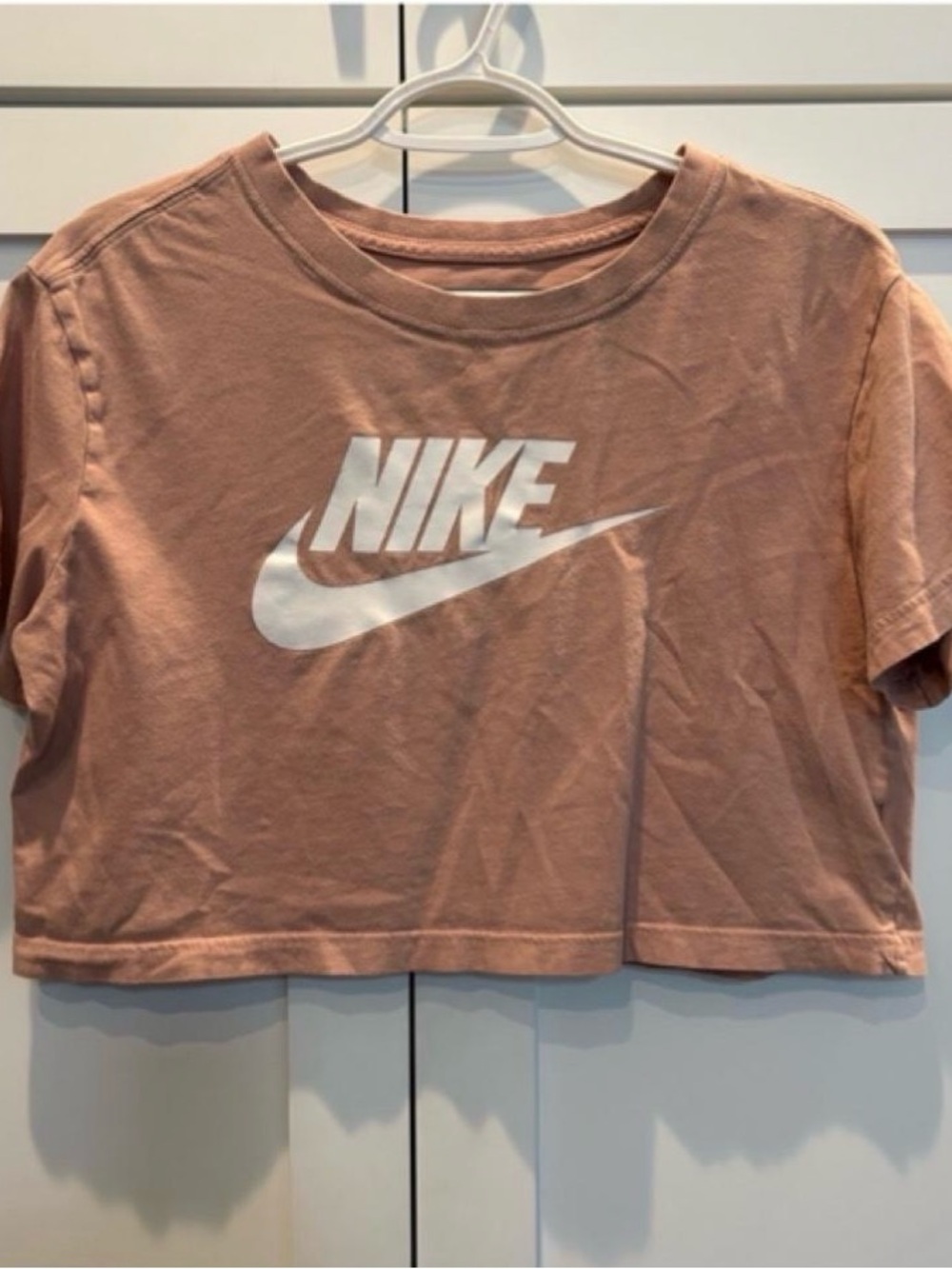 Nike Women’s Crop Tee in Dusty Rose with White Logo